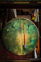 Ritual drum in Hemis monastery. Ladakh, India