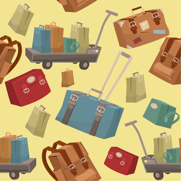 Seamless Travel Pattern with Baggage and Suitcases in Vector