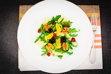 Arugula, Pear, Walnut, Dried Cherry, Olives, Egg Yolk