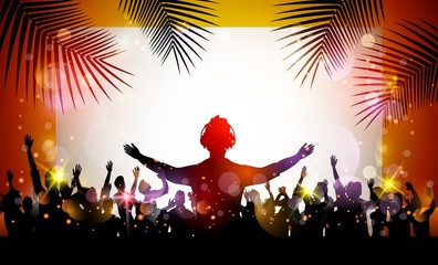 Summer beach party with dance silhouettes