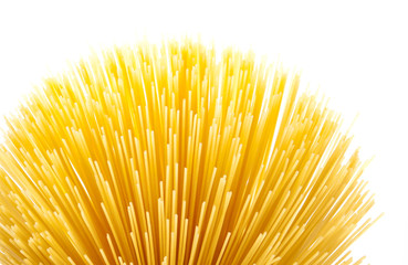 Uncooked spaghetti on white background