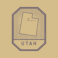 Stamp with the name and map of Utah, United States