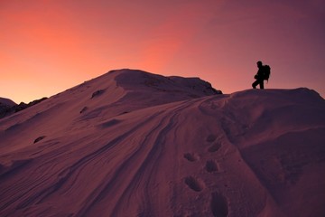 Mountain sunset winter