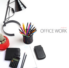 Office work tools pencil notebook
