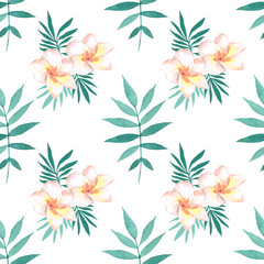 Watercolor seamless pattern of exotic flowers.