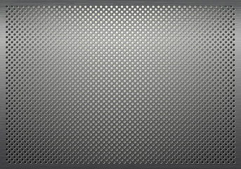 Gray metal background, perforated metal texture 