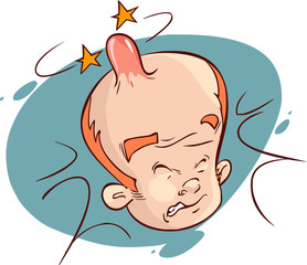 Obraz premium A cartoon man with a painful, swollen bump on his head.