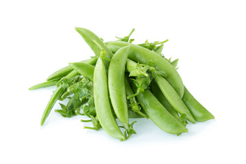 sweet fresh green peas isolated on white background