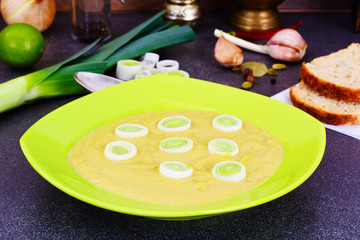 Cream of Broccoli with Leek. Diet Food.