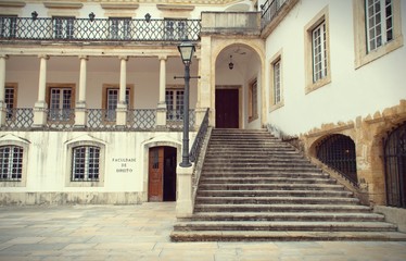 A part of the facade of the Coimbra University - a famous and the oldest european university and museum. Lettering: Law school. Portugal