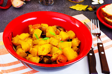 Pumpkin, Mushrooms, Onions and Carrots Stewed