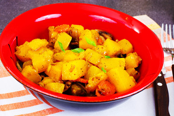 Pumpkin, Mushrooms, Onions and Carrots Stewed
