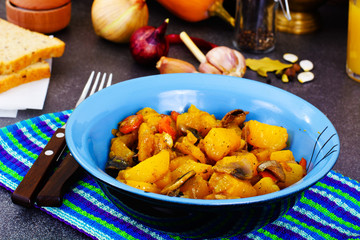 Pumpkin, Mushrooms, Onions and Carrots Stewed