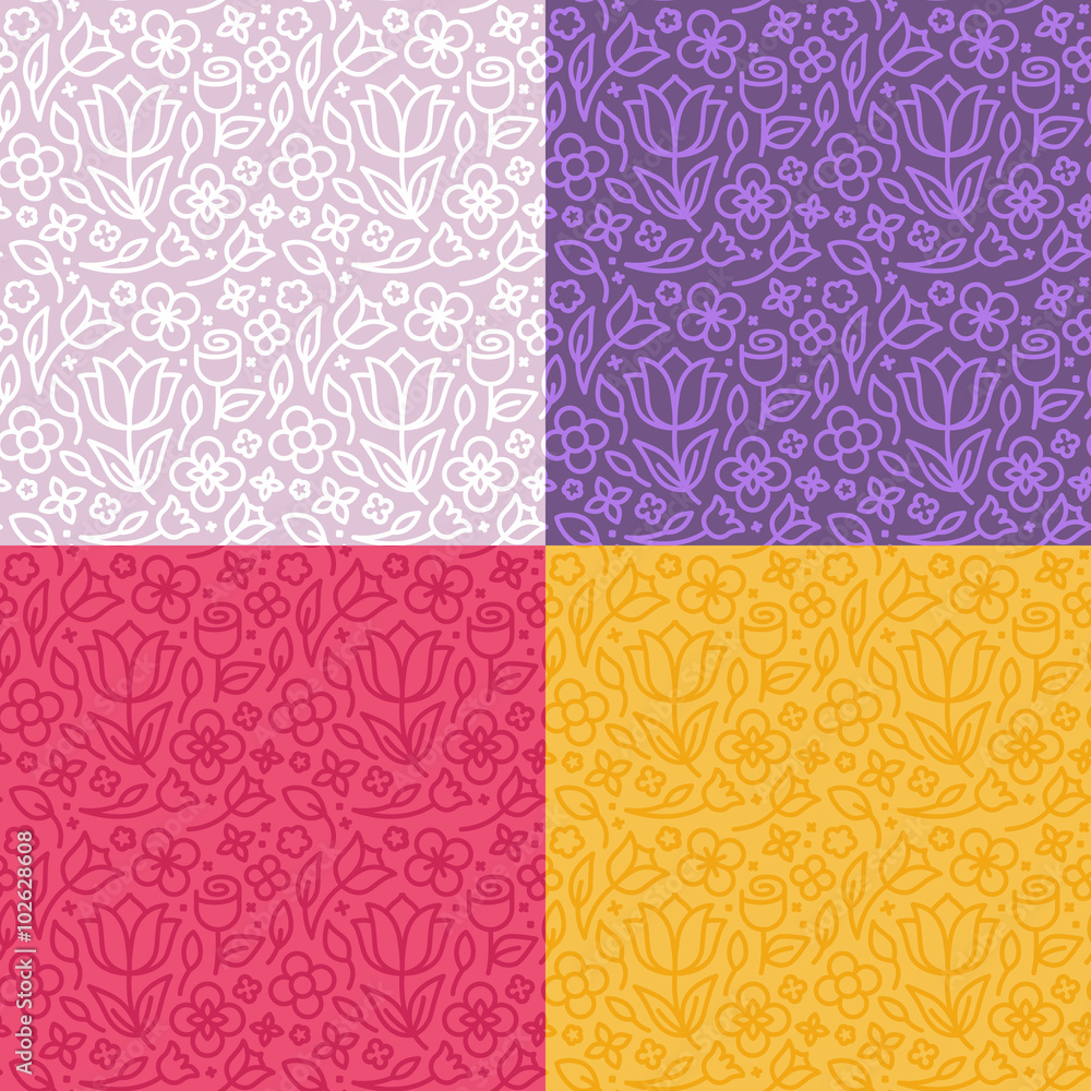 Fototapete vector set of seamless patterns in trendy linear style