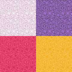 Vector set of seamless patterns in trendy linear style