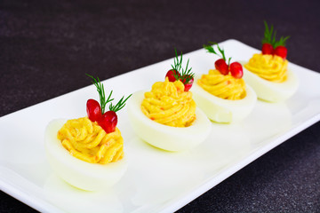 Tasty Stuffed Eggs with Pomegranate