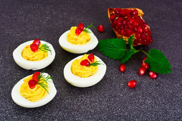 Tasty Stuffed Eggs with Pomegranate