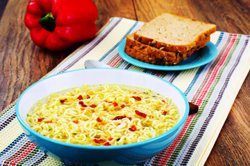 Tasty Chicken Soup with Chinese Noodles