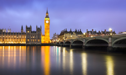 Fototapeta na wymiar Westminster at dusk at a cloudy day, London, UK
