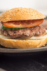 Tasty and appetizing hamburger cheeseburger