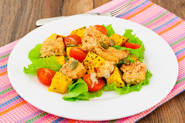 Pumpkin Salad, Suluguni Fried in Sesame, Pumpkin Seeds, Cherry T