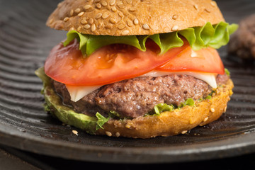 Tasty and appetizing hamburger cheeseburger