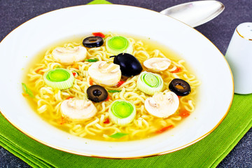 Tasty Mushroom Soup with Chinese Noodles