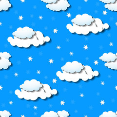 Seamless wallpaper with clouds and snowflakes
