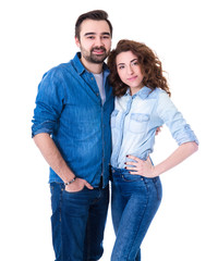 Fototapeta premium portrait of young beautiful couple isolated on white