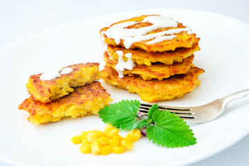 Healthy and Diet Food: Corn Fritters with Corn