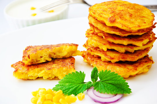 Healthy and Diet Food: Corn Fritters with Corn