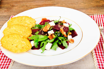 Arugula Salad, Boiled Beets, Cheese and Walnuts