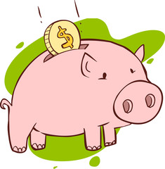 Vector illustration of a  pink Piggy Bank
