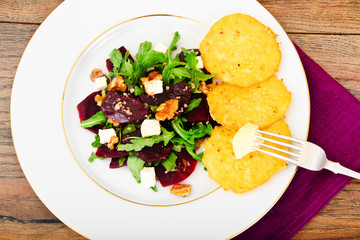 Arugula Salad, Boiled Beets, Cheese and Walnuts