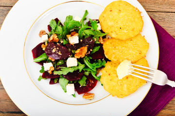 Arugula Salad, Boiled Beets, Cheese and Walnuts