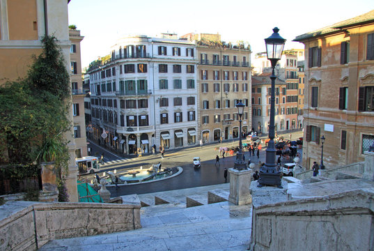 ROME, ITALY - DECEMBER 20, 2012:  The Piazza di Spagna and the Spanish Steps in Rome, Italy.