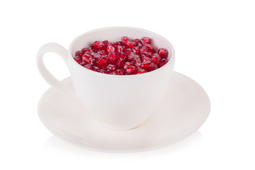 Ripe pomegranate fruit segment isolated on white background.