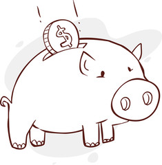 vector illustration of a Piggy Bank black and white