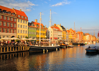 Copenhagen Nyhavn district at sunset