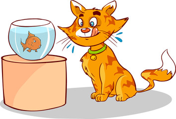 white background vector illustration of a cat facing the aquariu