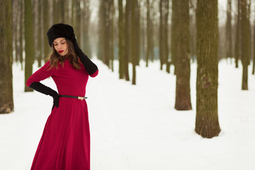 Obraz na płótnie Canvas Beautiful woman in winter forest