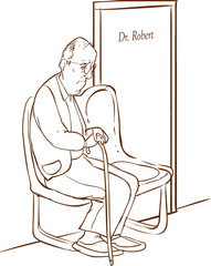 vector illustration of a  old man waiting in waiting room