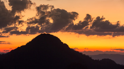 View of mountain in silhouette