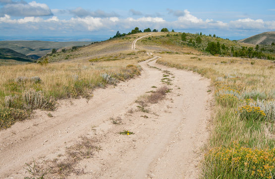 Dirt Road in Wyoming:  A truck trail leads into the hills of southwest Wyoming.
