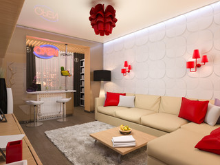 3d renderof the interior design of the living room in a modern style