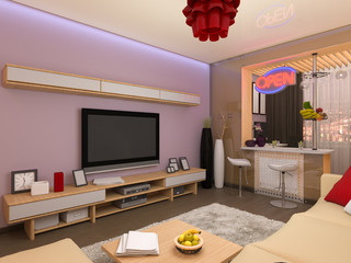 3d renderof the interior design of the living room in a modern style