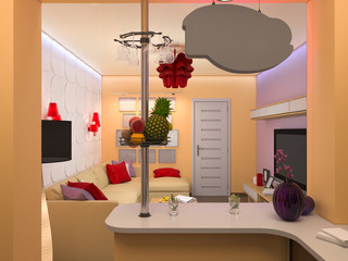 3d renderof the interior design of the living room in a modern style