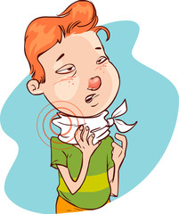 Vector illustration of a  disease throatache (child)