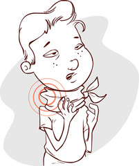 Vector illustration of a  disease throatache (child)