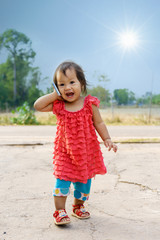 Fototapeta premium Happy smiling child talking on smartphone